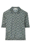 Tory Burch Prismatic Short Sleeve Nylon Polo In Gray Prismatic T Monogram