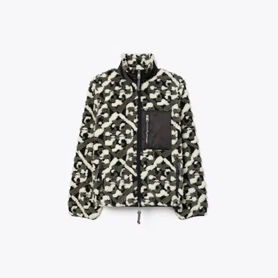 Tory Burch Prismatic T Monogram Fleece Jacket In Brown