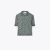 Tory Burch Prismatic Short Sleeve Nylon Polo In Smoky Grey Prismatic T Monogram
