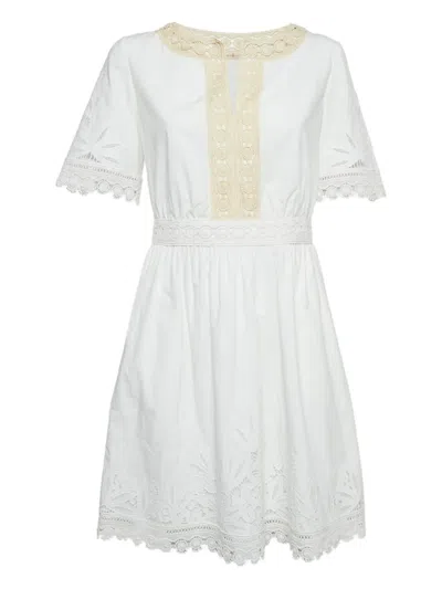 Pre-owned Tory Burch Pristine Lace-embroidered Dress In White