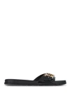 Tory Burch Prominent Buckle Slide Sandals In Smooth Leather In Black