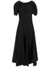 Tory Burch Balloon-sleeved Midi Linen Dress In Black