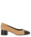 Tory Burch Beige And Black Ballet Flats With Bow Detail And Bi-color Toe In Smooth Leather Woman In Beige