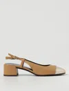 Tory Burch Logo Leather Slingback Pumps In Beige