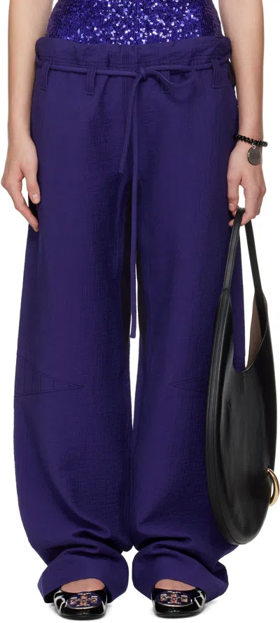 Tory Burch Purple Cotton Baggy Trousers In Ballpoint Blue