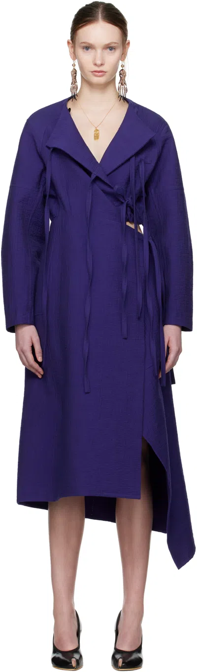 Tory Burch Purple Cotton Wrap Midi Dress In Ballpoint Blue