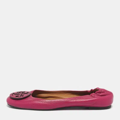 Pre-owned Tory Burch Purple Leather Scrunch Minnie Ballet Flats Size 39