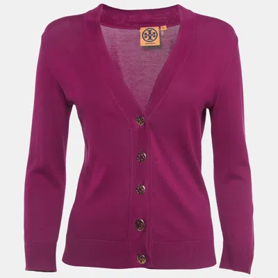 Pre-owned Tory Burch Purple Simone Cardigan Xs