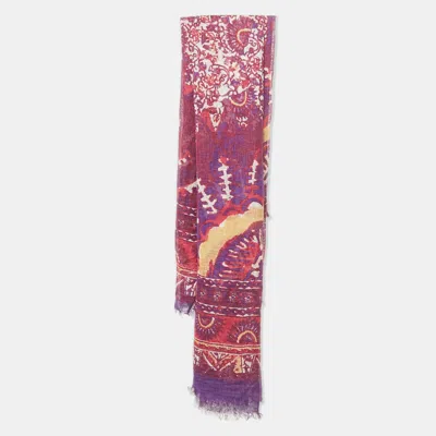 Pre-owned Tory Burch Purple/pink Printed Linen Blend Scarf