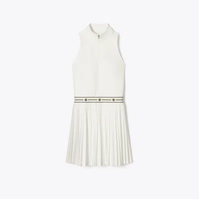 Tory Burch Quarter-zip Pleated Tennis Dress In White