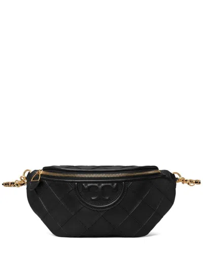 Tory Burch Fleming Soft Quilted Leather Belt Bag In Black