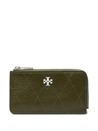 Tory Burch Quilted Calf Leather Cardholder In Green