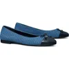 Tory Burch Embellished Leather-trimmed Ballet Flats In Blue