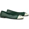 Tory Burch Multi Logo Cap Toe Elastic Ballet Womens Leather Round Toe Ballet Flats In Vintage Fern/new Ivory