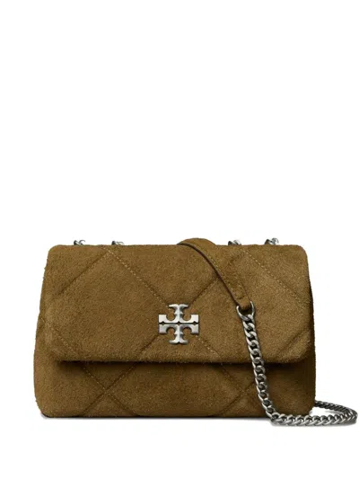 Tory Burch Kira Suede Diamond Quilted Shoulder Bag In Brown