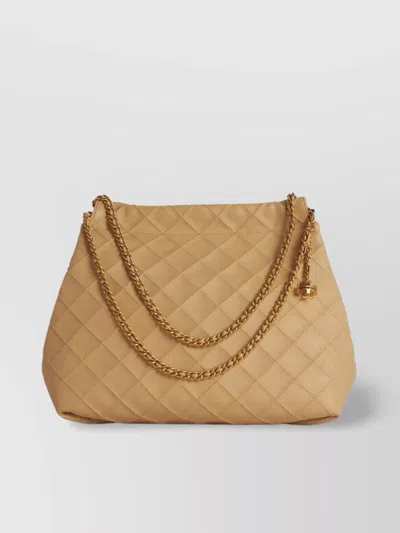 Tory Burch Quilted Chain Strap Shoulder Bag In Beige