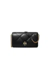 Tory Burch Kira Diamond Quilted Leather Chain Wallet In Black