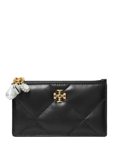 Tory Burch Quilted Charm Zip Card Case In Black