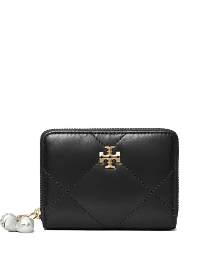 Tory Burch Quilted Charm Zip Wallet In Black