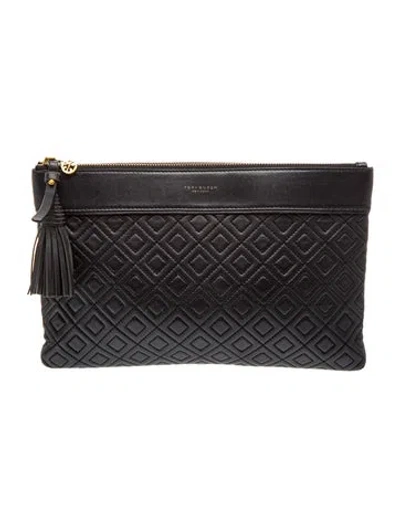 Pre-owned Tory Burch Quilted Clutch In Black