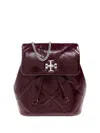 Tory Burch Kira Distressed Diamond Quilted Leather Backpack In Purple