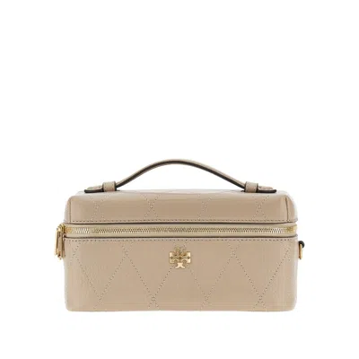 Tory Burch Quilted Leather 'charlie' Beauty Case Bag In Neutral