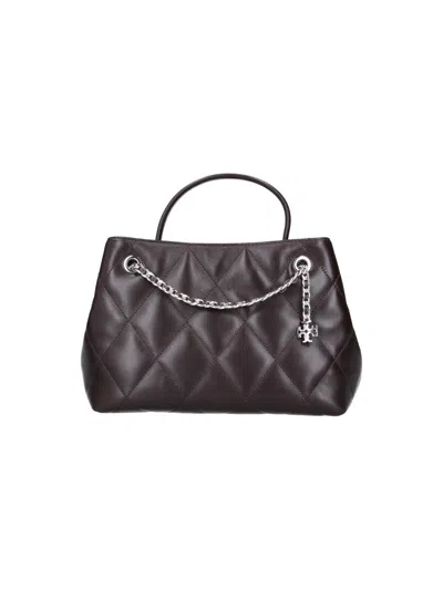 Tory Burch Quilted Leather Top Handle Satchel In Brown