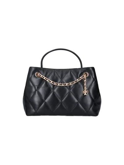 Tory Burch Quilted Leather Top Handle Tote Bag In Black