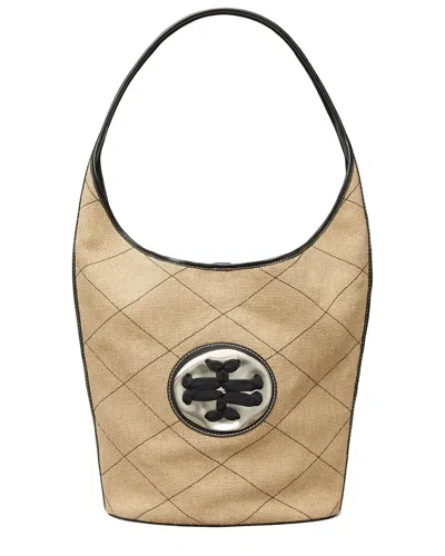 Tory Burch Quilted Linen T Oversized Bag In Neutral