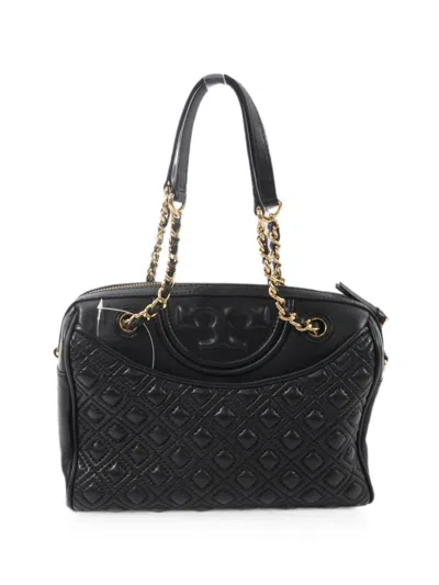 Pre-owned Tory Burch Quilted Logo-patch Shoulder Bag In Black