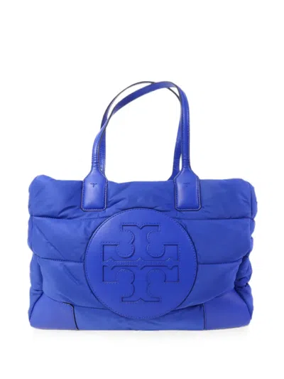 Pre-owned Tory Burch Quilted Logo-patch Shoulder Bag In Blue
