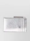 Tory Burch Quilted Pattern Metallic Cow Leather Card Case In White