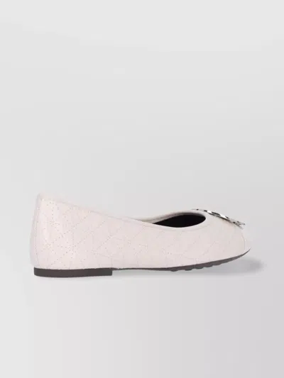 Tory Burch Quilted Round Toe Ballerina Shoes In Grey