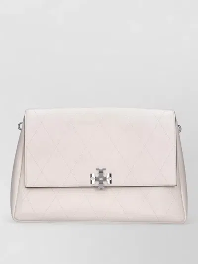 Tory Burch Quilted Shoulder Clutch Bag Metal Hardware Strap In Pink