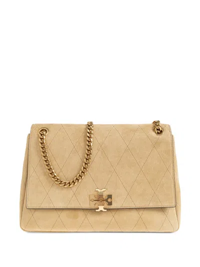 Tory Burch Quilted Suede Tote Bag In Neutral