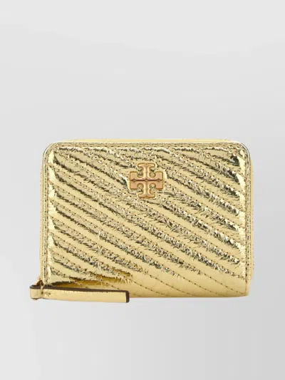 Tory Burch Quilted Texture Leather Wallet In Gold