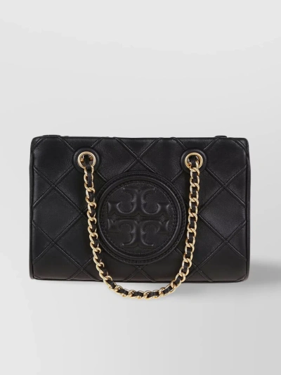 Tory Burch Quilted Texture Mini Chain Tote In Black