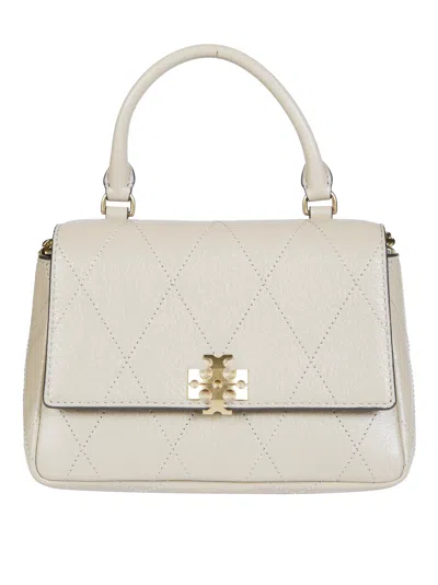 Tory Burch Quilted Top Handle Chain Wallet In Beige