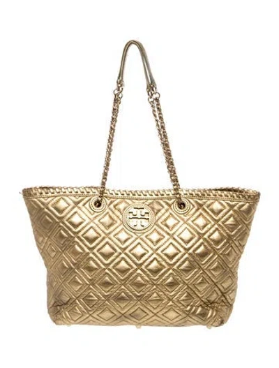 Pre-owned Tory Burch Quilted Tote In Gold/metallic