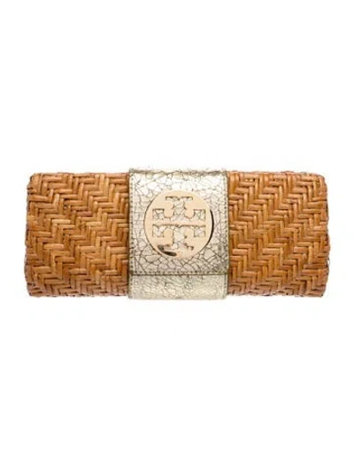 Pre-owned Tory Burch Raffia Clutch In Metallic/neutrals