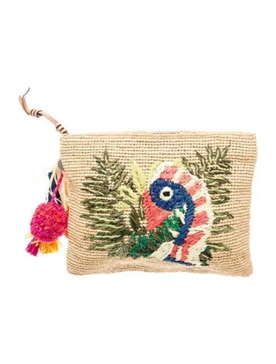 Pre-owned Tory Burch Raffia Clutch In Neutral
