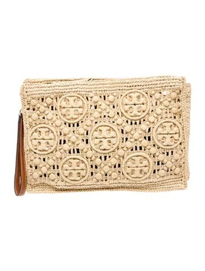 Pre-owned Tory Burch Raffia Clutch In Neutral