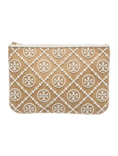 Pre-owned Tory Burch Raffia Clutch In Neutrals