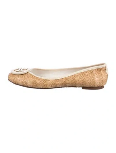 Pre-owned Tory Burch Raffia Colorblock Pattern Ballet Flats In Neutral