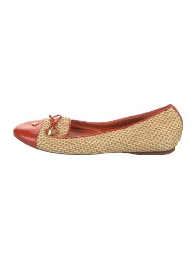 Pre-owned Tory Burch Raffia Colorblock Pattern Ballet Flats In Orange