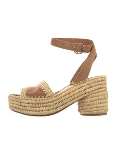 Pre-owned Tory Burch Raffia Espadrilles In Brown