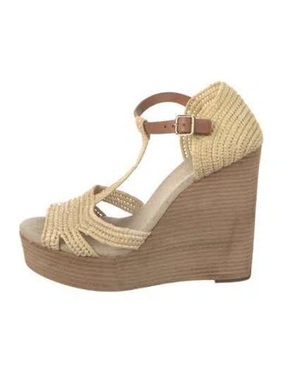 Pre-owned Tory Burch Raffia Espadrilles In Neutral