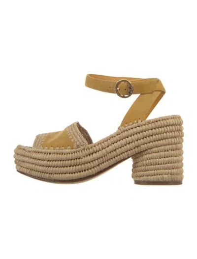 Pre-owned Tory Burch Raffia Espadrilles In Yellow