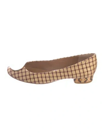 Pre-owned Tory Burch Raffia Houndstooth Print Flats In Neutrals