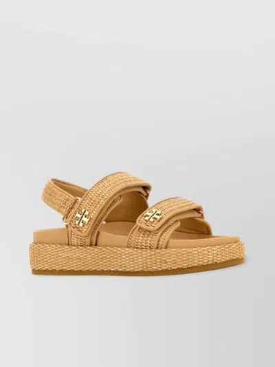 Tory Burch Raffia Kira Open Toe Textured Sole Sandals In Neutral